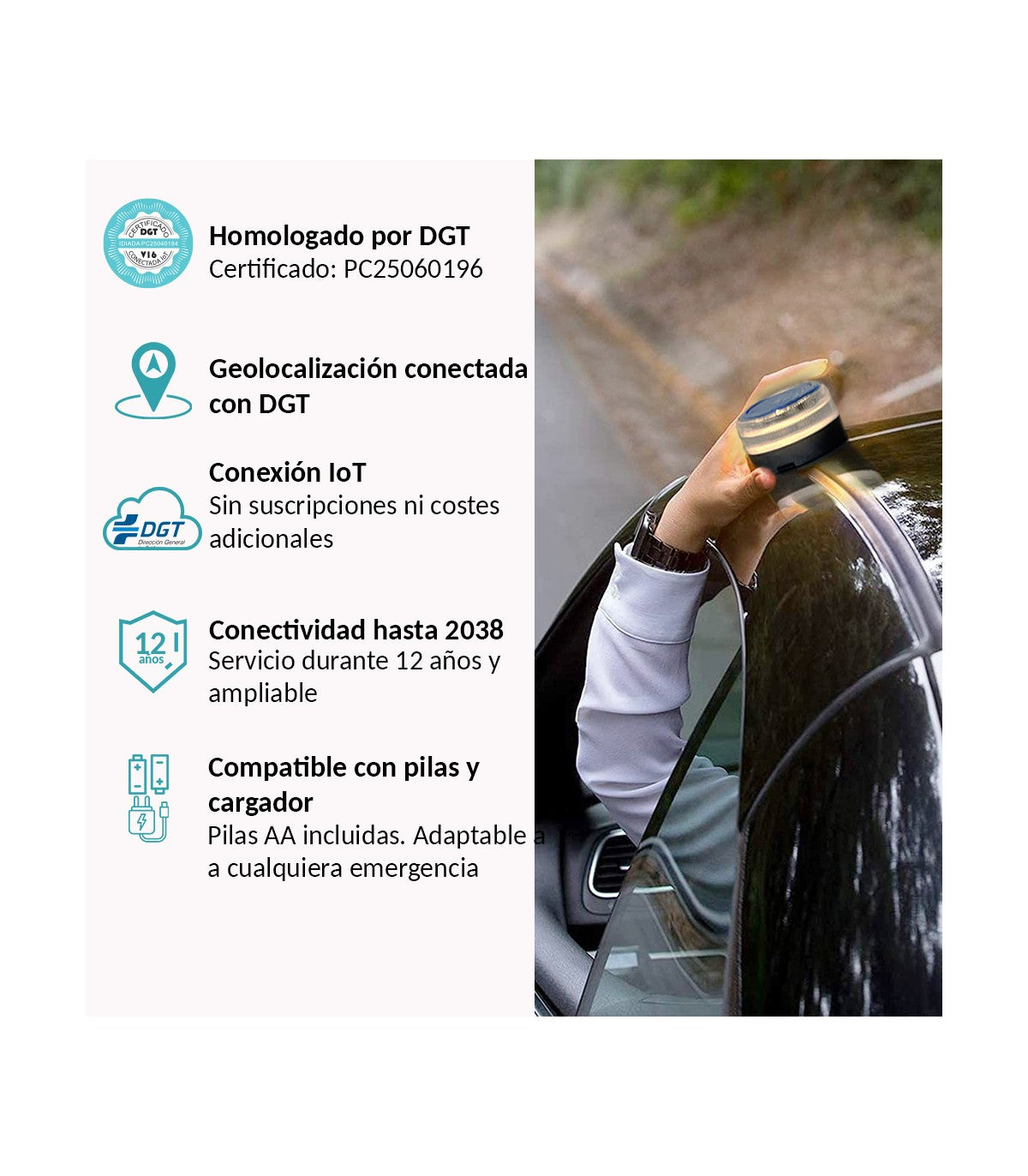 Baliza V16 | 2ª GENERACION Geolocalización DGT 3.0 | Luz Emergencia Coche Homologado DGT | SIM y Datos Pagados hasta 2038