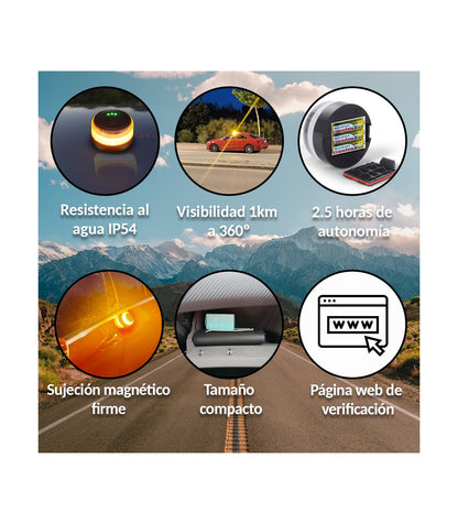 Baliza V16 | 2ª GENERACION Geolocalización DGT 3.0 | Luz Emergencia Coche Homologado DGT | SIM y Datos Pagados hasta 2038