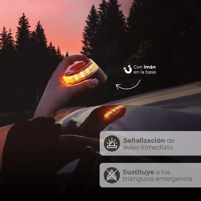 Luz Emergencia V16 Geolocalizada con Base Magnética, IoT 12 Años Gratis, IP54 Impermeable, 1KM Visibilidad, Pilas Incluidas, Homologada DGT para Vehículos Coches Motos y Seguridad Vial